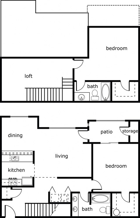 Floor plan for 2 beds, 2 baths, 1319 sqft